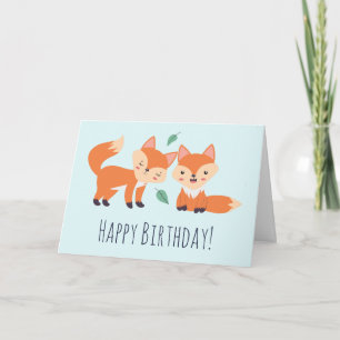 Cute Oranje Foxes Graphic Illustration Birthday Kaart