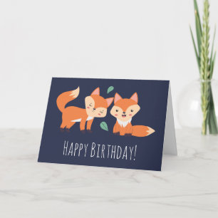 Cute Oranje Foxes Graphic Illustration Birthday Kaart