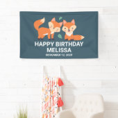 Cute Oranje Foxes Graphic Illustration Birthday Spandoek (Insitu)