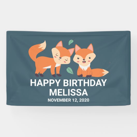 Cute Oranje Foxes Graphic Illustration Birthday Spandoek (Horizontaal)