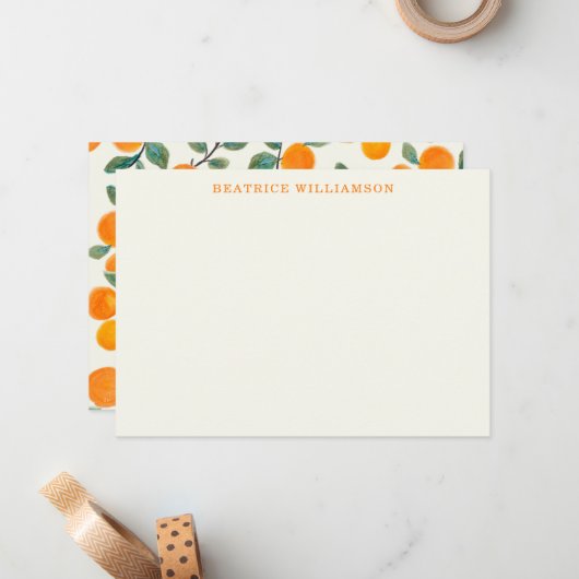 Cute Oranje Fruit Waterverf Pattern Personalized Notitiekaartje (Voorkant / Achterkant in situ)