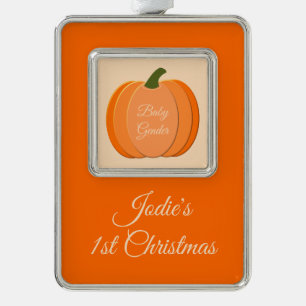 Cute Oranje Gender Neutral Pumpkin 1st Kerstmis Verzilverd Omlijst Ornament