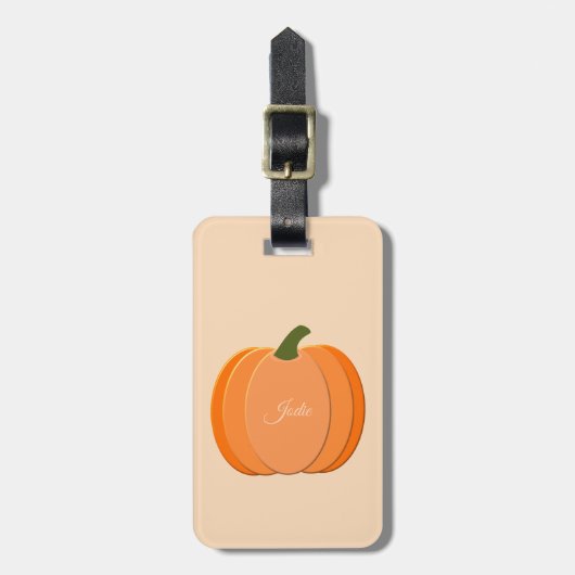 Cute Oranje Gender Neutral Pumpkin Aangepaste Naam Bagagelabel (Voorkant verticaal)