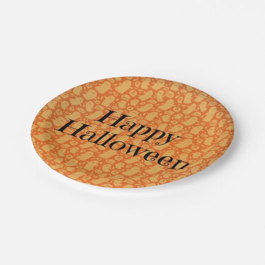 Cute Oranje Ghost Happy Halloween Party Papieren Bordje (Gekanteld)