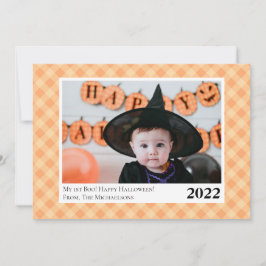 Cute Oranje Gingham Pset Halloween-fotokaart Aankondiging