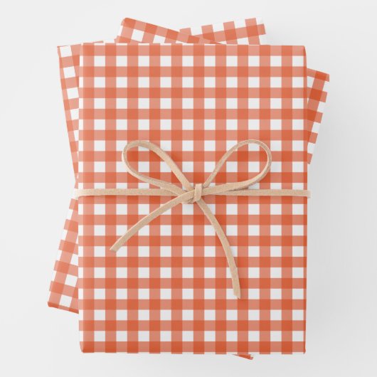 Cute Oranje Gingham Pset Pattern Inpakpapier Vel (In situ)