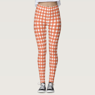 Cute  Oranje Gingham Pset Pattern Leggings