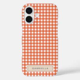 Cute  Oranje Gingham Pset Persoonlijk iPhone 16 Hoesje