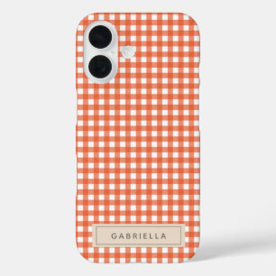 Cute  Oranje Gingham Pset Persoonlijk iPhone 16 Hoesje