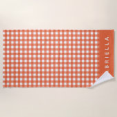 Cute  Oranje Gingham Pset Persoonlijk Strandlaken (Voorkant)