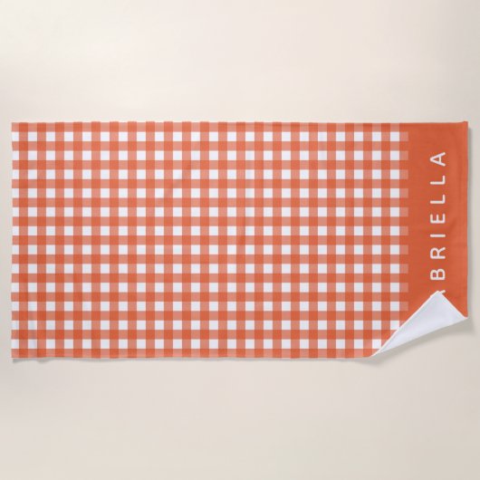 Cute  Oranje Gingham Pset Persoonlijk Strandlaken (Voorkant)
