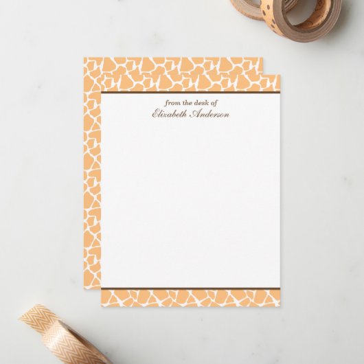 Cute Oranje Giraffe Pattern-kaarten Notitiekaartje (Voorkant / Achterkant in situ)