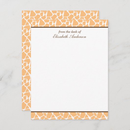 Cute Oranje Giraffe Pattern-kaarten Notitiekaartje (Voorkant / Achterkant)