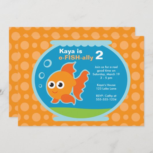 Cute Oranje Goldfish Invitation Kaart (Voorkant / Achterkant)