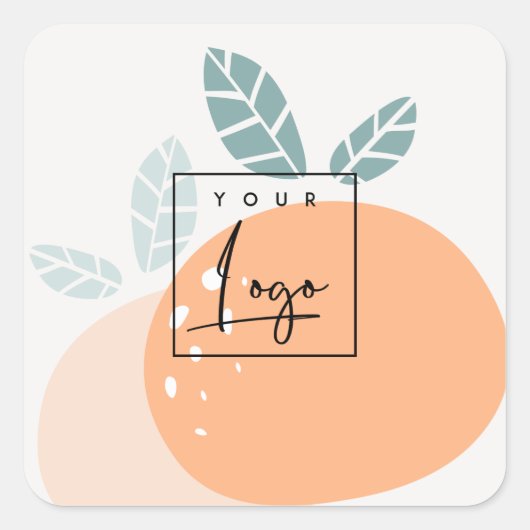 Cute Oranje Green Abstract Fruity Citrus Logo Vierkante Sticker (Voorkant)