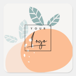 Cute Oranje Green Abstract Fruity Citrus Logo Vierkante Sticker