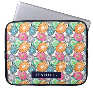 Cute oranje groen roze geode patroon gepersonalise laptop sleeve
