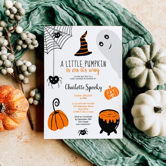Cute oranje Halloween illustraties baby shower Kaart