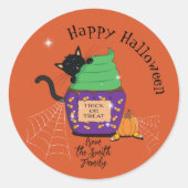 Cute Oranje Halloween Stickers met Zwarte Kat (Voorkant)