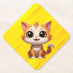 Cute Oranje Kat Cartoon Stijl Karakter-89738 Kartonnen Onderzetters