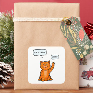 Cute oranje kat zegt "Meow". Tijger 2022 T-Shirt T Vierkante Sticker