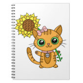 Cute Oranje Kawaii Cat met zonnebloem Notitieboek (Voorkant)