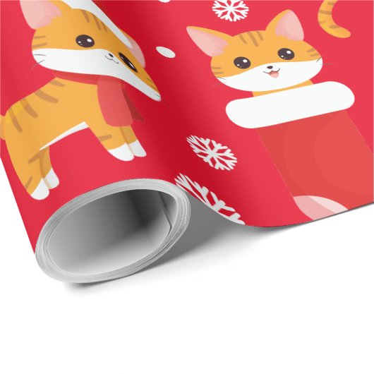 Cute Oranje kerstcadeaupapier Cadeaupapier (Rol Hoek)