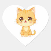 Cute Oranje Kitten Hart Sticker (Voorkant)