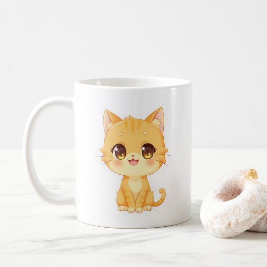 Cute Oranje Kitten Koffiemok (Met donut)