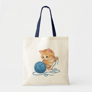 Cute Oranje Kitten met Yarn Bal Budget Tote Bag