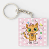 Cute Oranje Kitty Cat roze Polka Dot Sleutelhanger (voorkant)