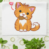 Cute Oranje Kitty Cat Theedoek (Gevouwen)