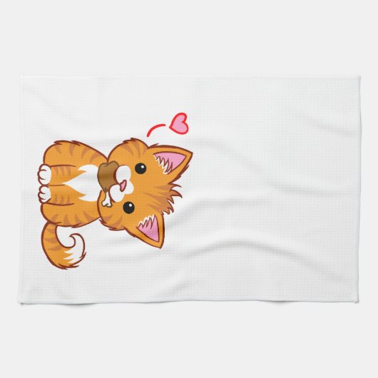 Cute Oranje Kitty Cat Theedoek (Horizontaal)