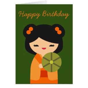 Cute oranje Kokeshi Japanse pop