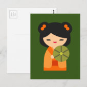 Cute oranje Kokeshi Japanse poppen Briefkaart (Voorkant / Achterkant)