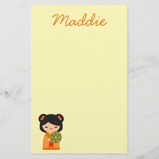 Cute oranje Kokeshi Japanse poppen Briefpapier (Voorkant)