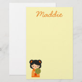Cute oranje Kokeshi Japanse poppen Briefpapier (Voorkant / Achterkant)