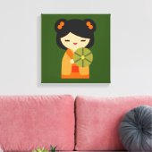 Cute oranje Kokeshi Japanse poppen Canvas Afdruk (Insitu (Woonkamer))