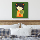 Cute oranje Kokeshi Japanse poppen Canvas Afdruk (Insitu (Slaapkamer))