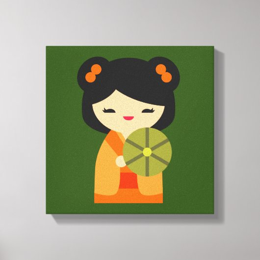Cute oranje Kokeshi Japanse poppen Canvas Afdruk (Voorkant)