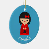 Cute oranje Kokeshi Japanse poppen Keramisch Ornament (Rechts)