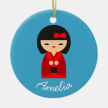 Cute oranje Kokeshi Japanse poppen