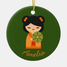 Cute oranje Kokeshi Japanse poppen Keramisch Ornament