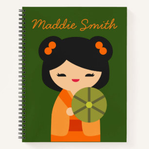 Cute oranje Kokeshi Japanse poppen Notitieboek