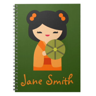 Cute oranje Kokeshi Japanse poppen Notitieboek