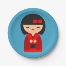 Cute oranje Kokeshi Japanse poppen