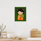 Cute oranje Kokeshi Japanse poppen Poster (Keuken)