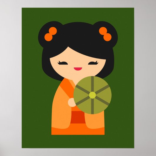 Cute oranje Kokeshi Japanse poppen Poster (Voorkant)