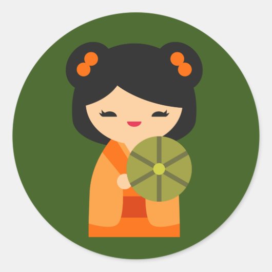 Cute oranje Kokeshi Japanse poppen Ronde Sticker (Voorkant)