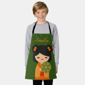 Cute oranje Kokeshi Japanse poppen Schort (Gedragen)